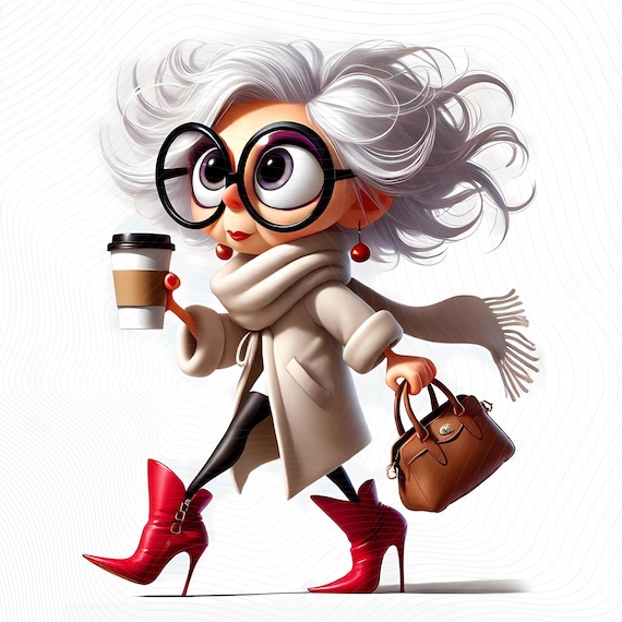 12 Classy Grandma Clipart - Grandmas Walking with Coffee JPG Images 300 DPI, Personal and Commercial Use