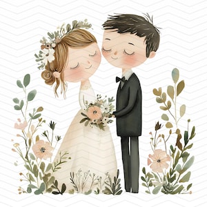 12 Clip Art di coppia di sposi stravaganti, Immagini stampabili di sposi e sposi, Download digitale di coppie innamorate, Pacchetto di clipart di matrimonio, JPG