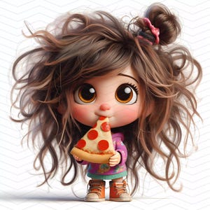 10 filles excentriques lunatiques mangeant des cliparts de pizza | Illustrations gourmandes amusantes | Téléchargement numérique | JPG pour les autocollants, les agendas et les POD