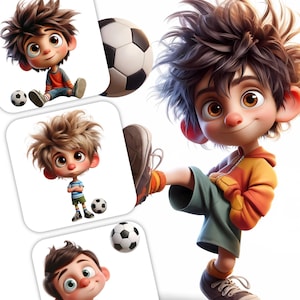10 wunderliche Fußball Junge Clipart - Fun Sport JPG Bilder 300 DPI für den persönlichen und kommerziellen Gebrauch