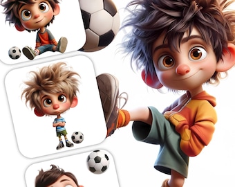 気まぐれなサッカー少年のクリップアート：楽しいスポーツイラスト（JPG、300 DPI）