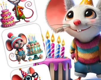 Cute Animal Party, Whimsical Birthday Graphics, Quirky animal clipart, for Crafts and cards, JPG Bundle | Quirky Creatures, Commercial Use,
