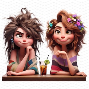 Quirky Girl Clipart - Bar Night Portrait JPG Images 300 DPI for Personal and Commercial Use