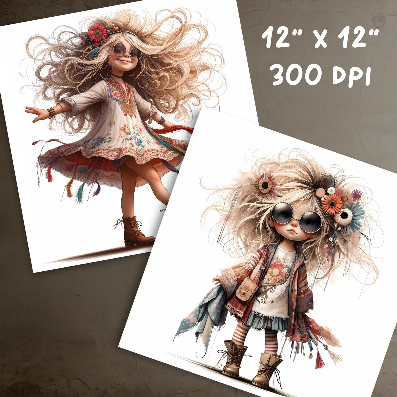 Whimsy Hippy Quirky Hippie Girl Clipart: Whimsical JPG Images (commercial Use ...