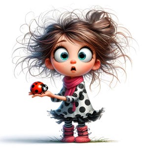 10 wunderliche Mädchen Clipart - die einen Marienkäfer halten Digital Download 300 DPI für den persönlichen und kommerziellen Gebrauch, Marienkäfer Clipart, niedliche ClipArt
