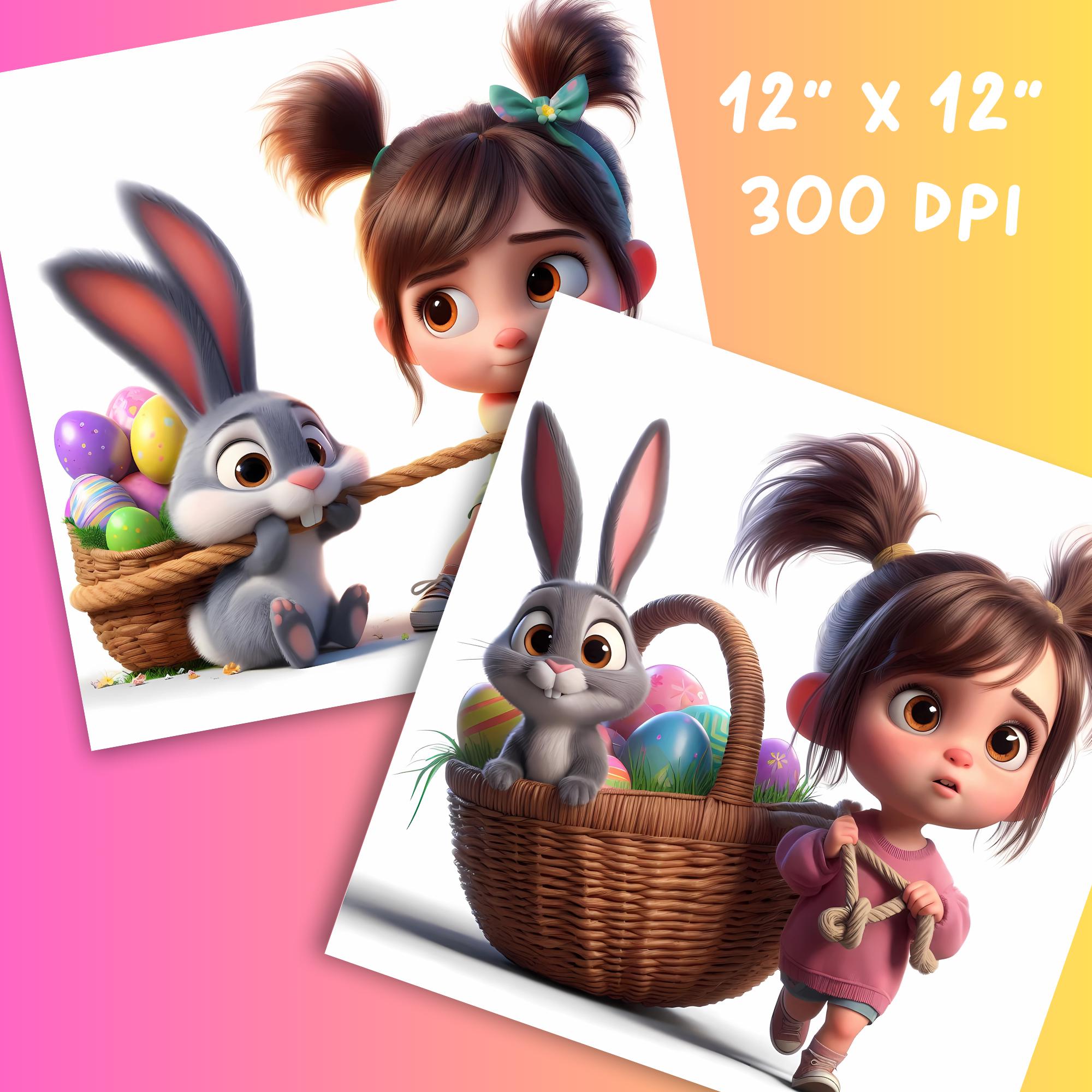 10 Whimsical Easter Clipart – Girl With Easter Bunny – Cute Digital ...