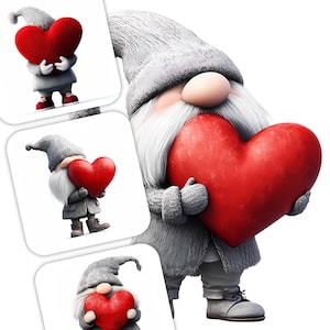 12 Whimsical Valentine Gnome Clipart - Love-Themed JPG Images 300 DPI, Personal and Commercial Use