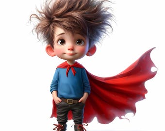 15 Whimsical Boy Superhero Clipart - Fun Heroic Digital Download 300 DPI JPG Images for Personal and Commercial Use