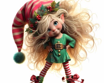 10 Quirky Girl Elf Clipart - Christmas Digital Download 300 DPI for Personal and Commercial Use, Whimsical Elf Clipart, Christmas Clip art