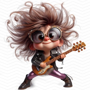 Rockstar Kid Clipart – Cool Guitarist | 10-Pack Clipart Bundle (JPG on White Background), 300 DPI for Personal and Commercial Use