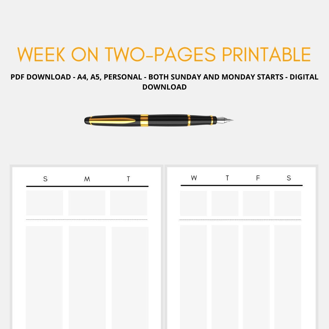 week on two pages calendar planner printable pdf a5 a4 etsy