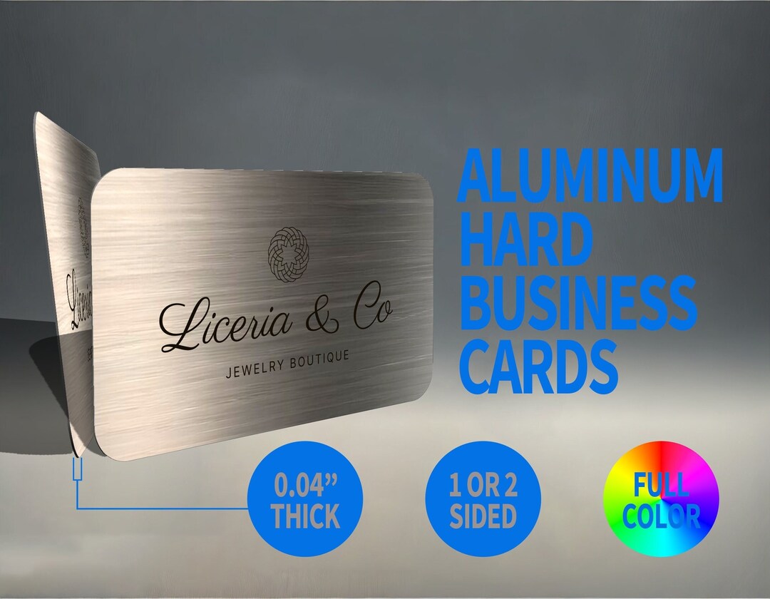 Metal Business Cards, Aluminum Business Cards, Full Color, Single or Double Sided, Custom