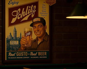 Vintage Schlitz Beer Poster, Mid-century Alcohol Advertisement