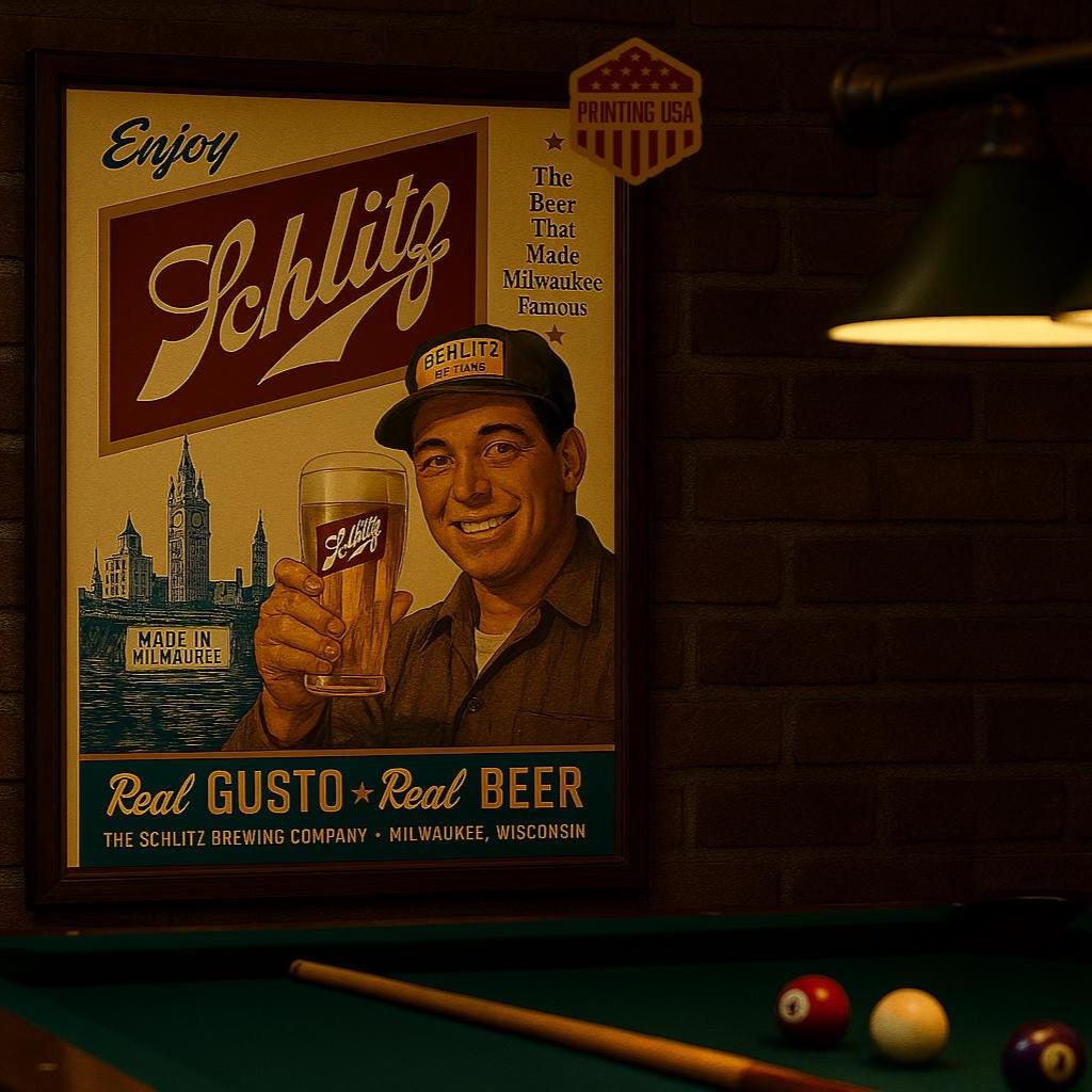 Vintage Schlitz Beer Poster, Mid-century Alcohol Advertisement