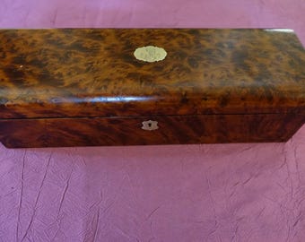 glove box / jewelry 19th century Napoleon III magnifying glass elm luxurious antique French box