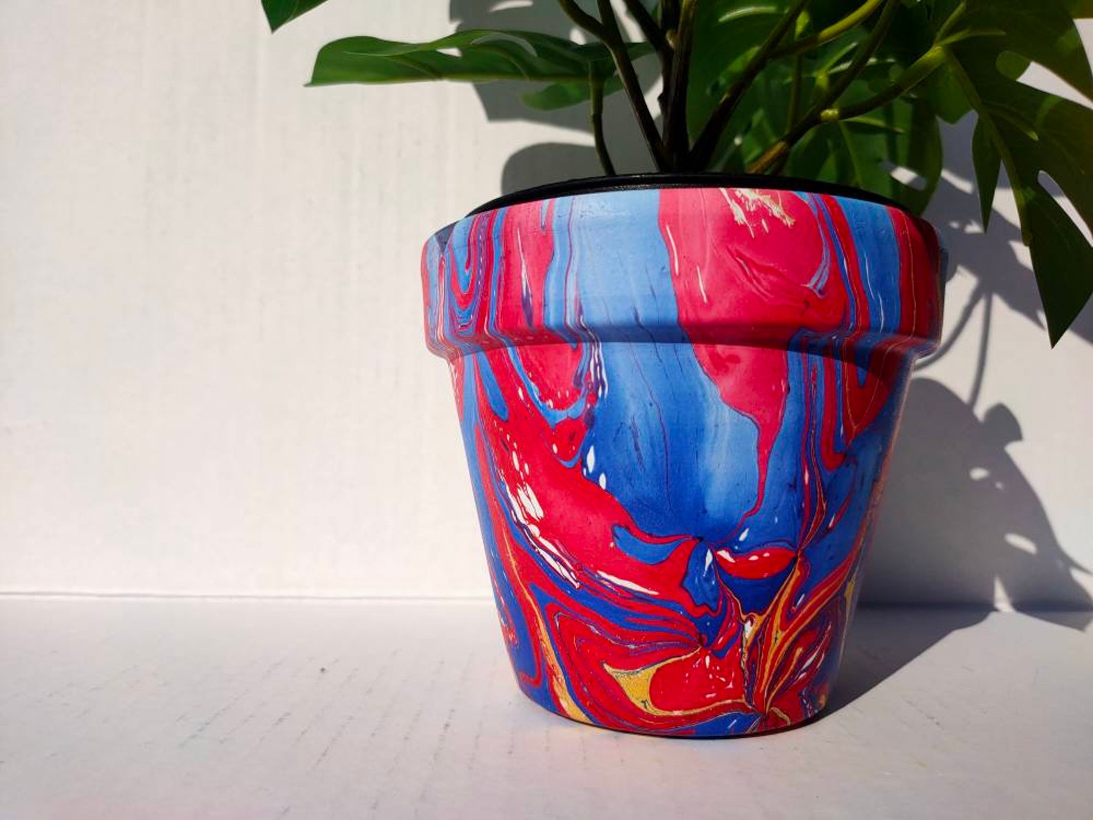 Large Funky Hydro Dipped Plant Pot Swirl / Marbling Effect
