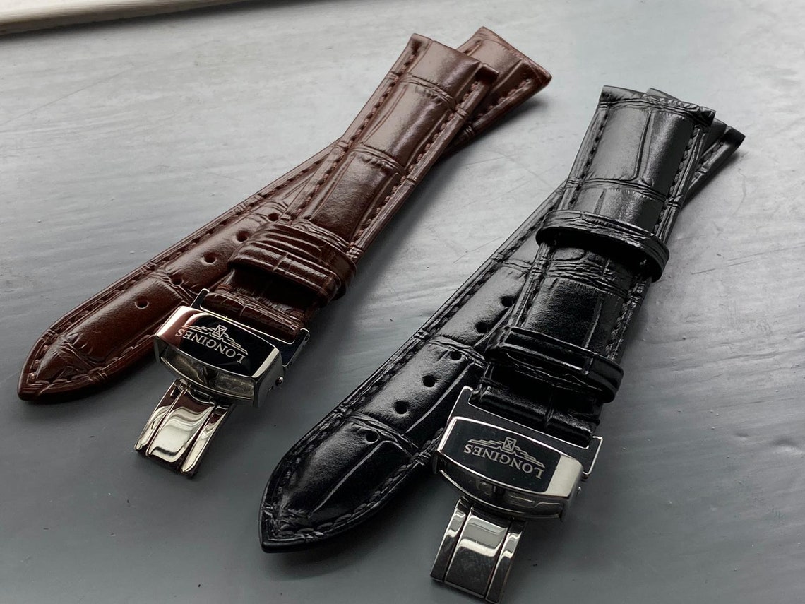 LONGINES 18mm/20mm Black/Brown Genuine Leather watch strap Etsy