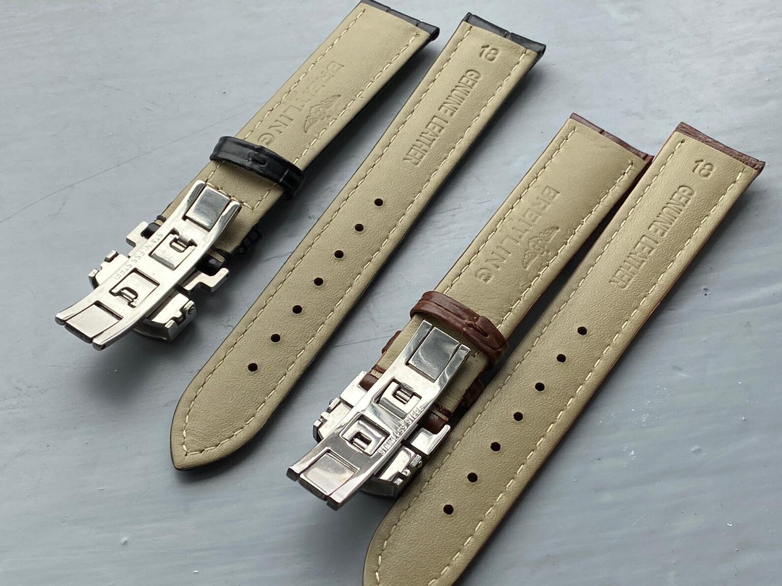 BREITLING 18mm/20mm Black/Brown Genuine Leather watch strap Etsy