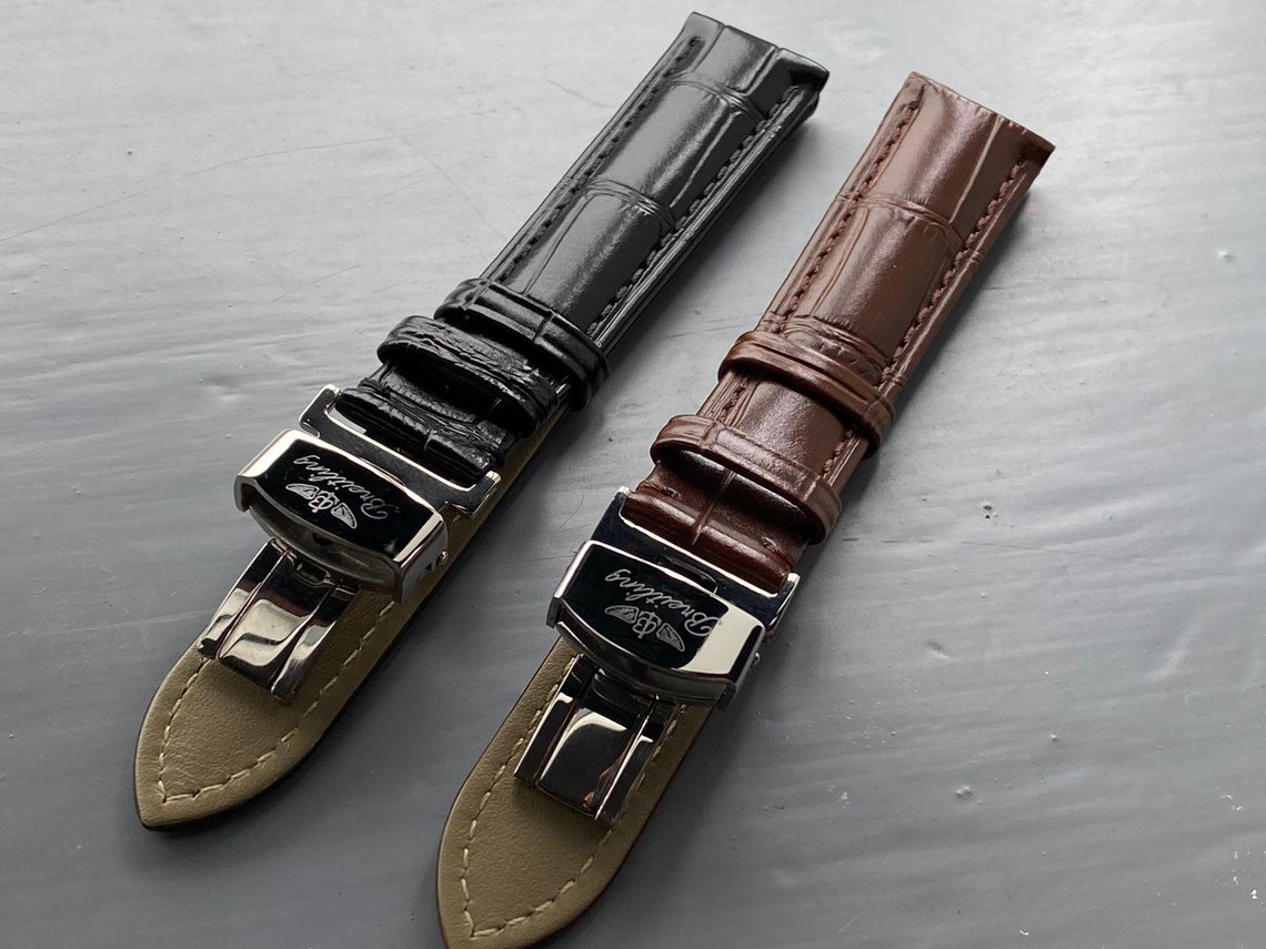 BREITLING 18mm/20mm Black/Brown Genuine Leather watch strap Etsy