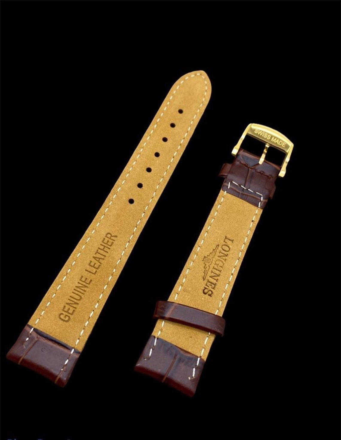 Longines 18mm/20mm brown Genuine Leather Strap with Silver B Etsy