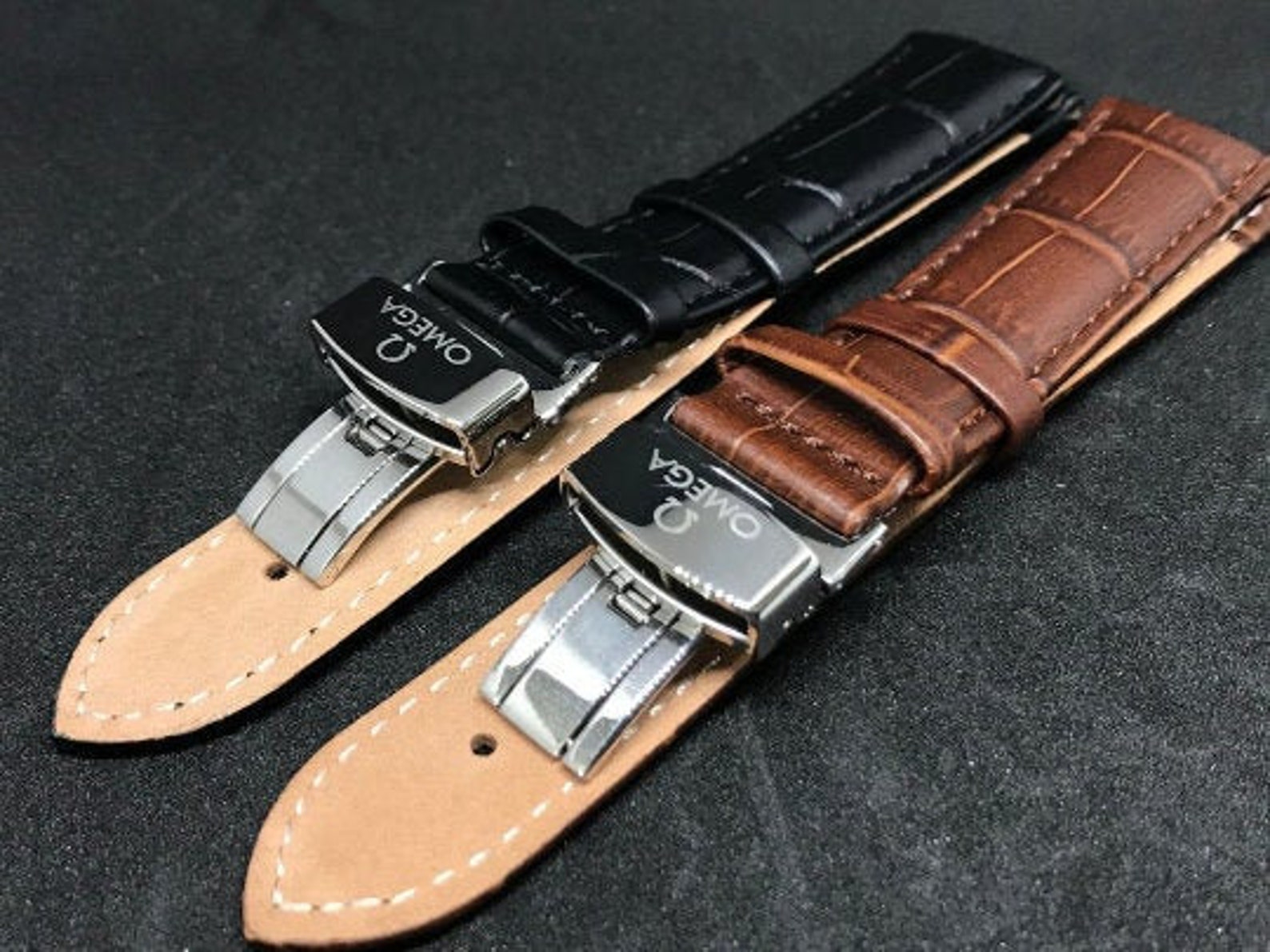 OMEGA 18mm/20mm DEPLOYMENT Leather Strap in Black/brown Etsy