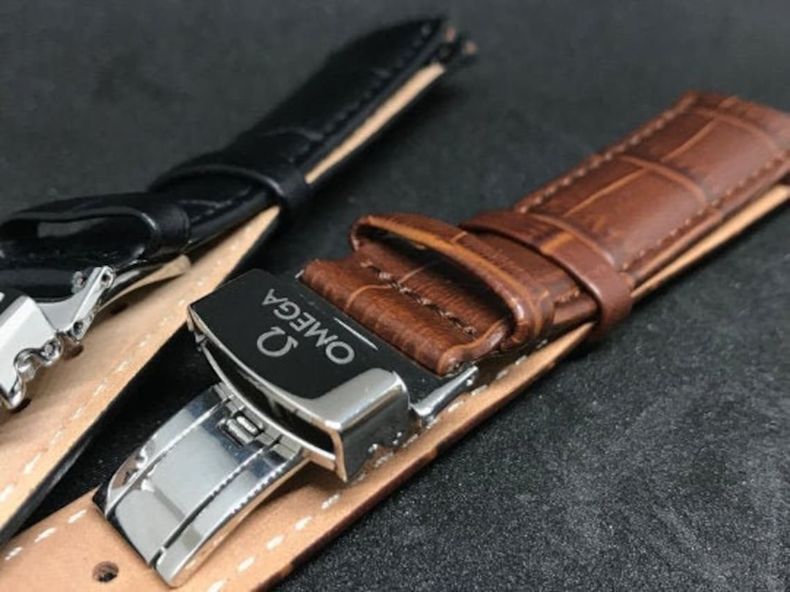 OMEGA 18mm/20mm DEPLOYMENT Leather Strap in Black/brown Etsy