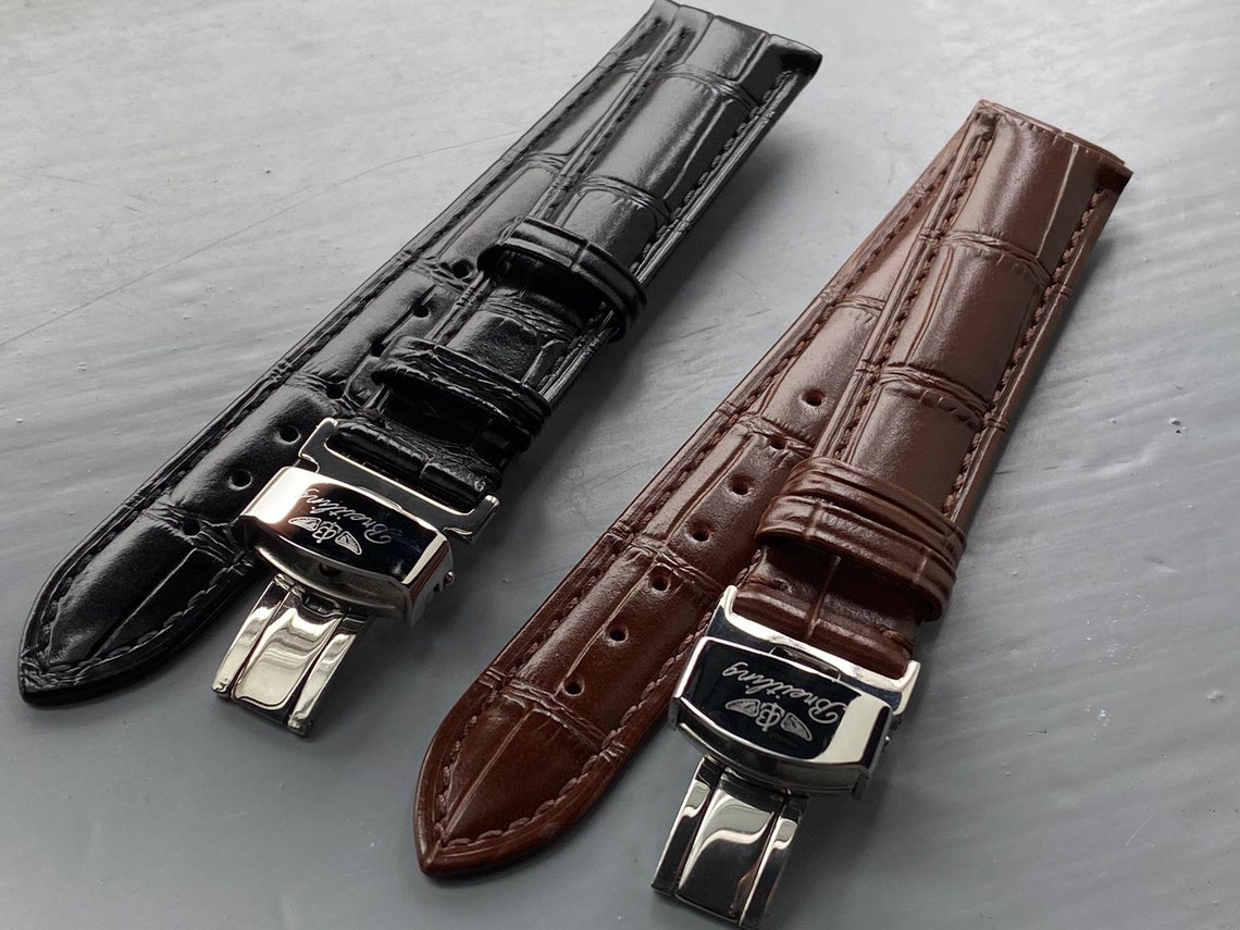 BREITLING 18mm/20mm Black/Brown Genuine Leather watch strap Etsy