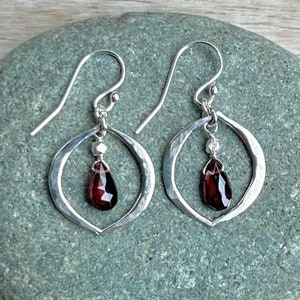 Garnet Drop Earrings: Sterling Silver Dangle, Birthstone Jewelry.
