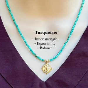 Dainty Turquoise Necklace: Gold Vermeil Pendant, 14k Gold Filled.