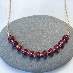 Ruby Necklace on 14k Gold Filled Chain: Birthstone Jewelry, Genuine Ruby Gemstones