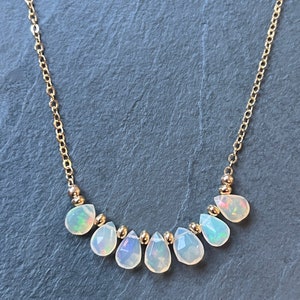Opal Necklace, 14k Gold Filled, Genuine Ethiopian Opal Jewelry, Dainty, Natural Opal Gemstones, Birthstone Jewelry