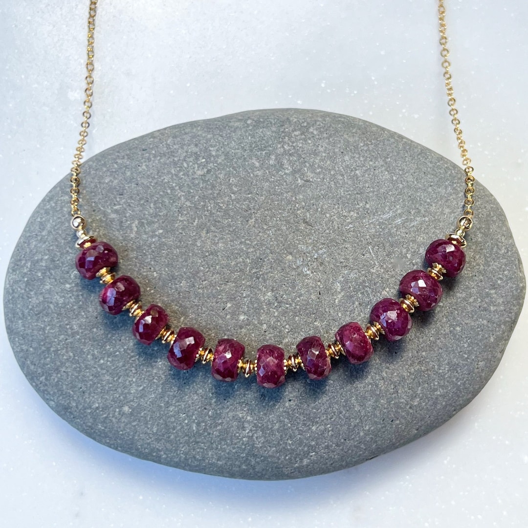 Ruby Necklace on 14k Gold Filled Chain: Birthstone Jewelry, Genuine ...