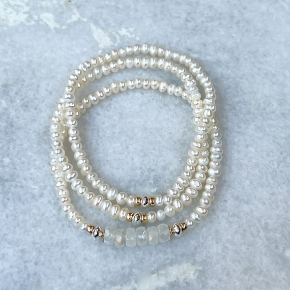 14k Gold-filled Three-Strand Rainbow Moonstone and Tourmaline Necklace 14k Gold-filled Three-Strand Rainbow Moonstone and Tourmaline Necklace