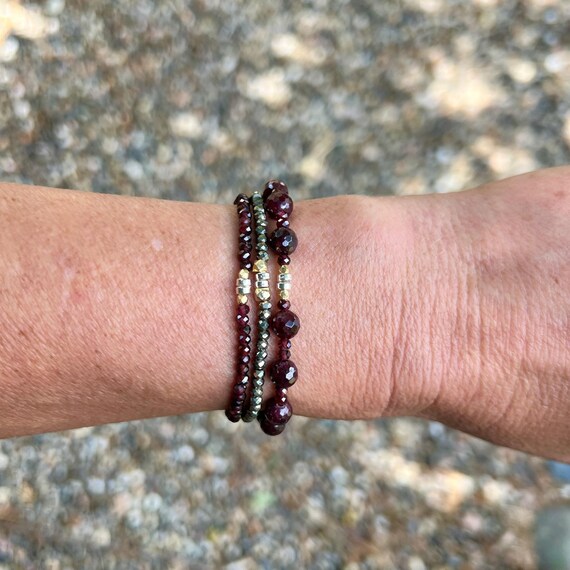 Three Strand Stacked Bead Stretch Bracelet Sterling Silver Three Strand Stacked Bead Stretch Bracelet Sterling Silver