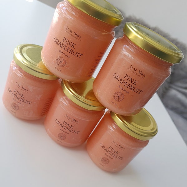 Pink Grapefruit body scrub, Sweet Orange body scrub, Citrus body scrub, Coconut oil, sweet almond oil scrub. Olives oil scrub