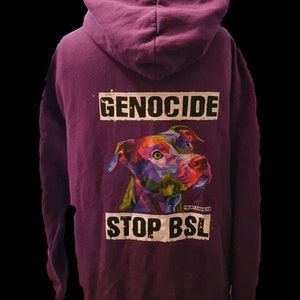 GENOCIDE STOP BSL Hoodie. Purple Pitbull