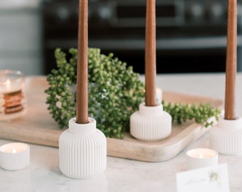 Large Ribbed Concrete Taper Candle Holder