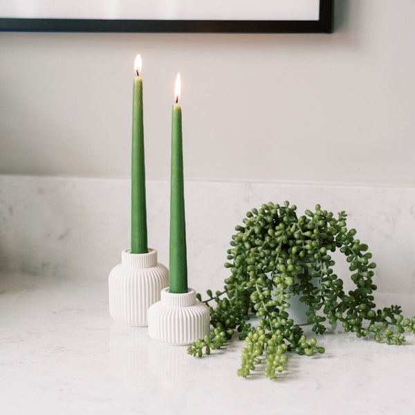 Small Ribbed Concrete Taper Candle Holder