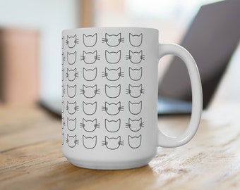 Cat Mug Minimal Repeat Design, Modern Cat Mug, Gift for Cat Person, Gift for Cat Lovers, Cat Coffee Mug