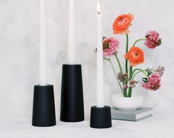 Small Cylinder Concrete Modern Black Taper Candle Holder