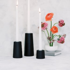 Small Cylinder Concrete Modern Black Taper Candle Holder