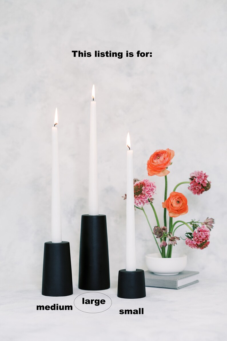 Large Cylinder Concrete Modern Black Taper Candle Holder image 2