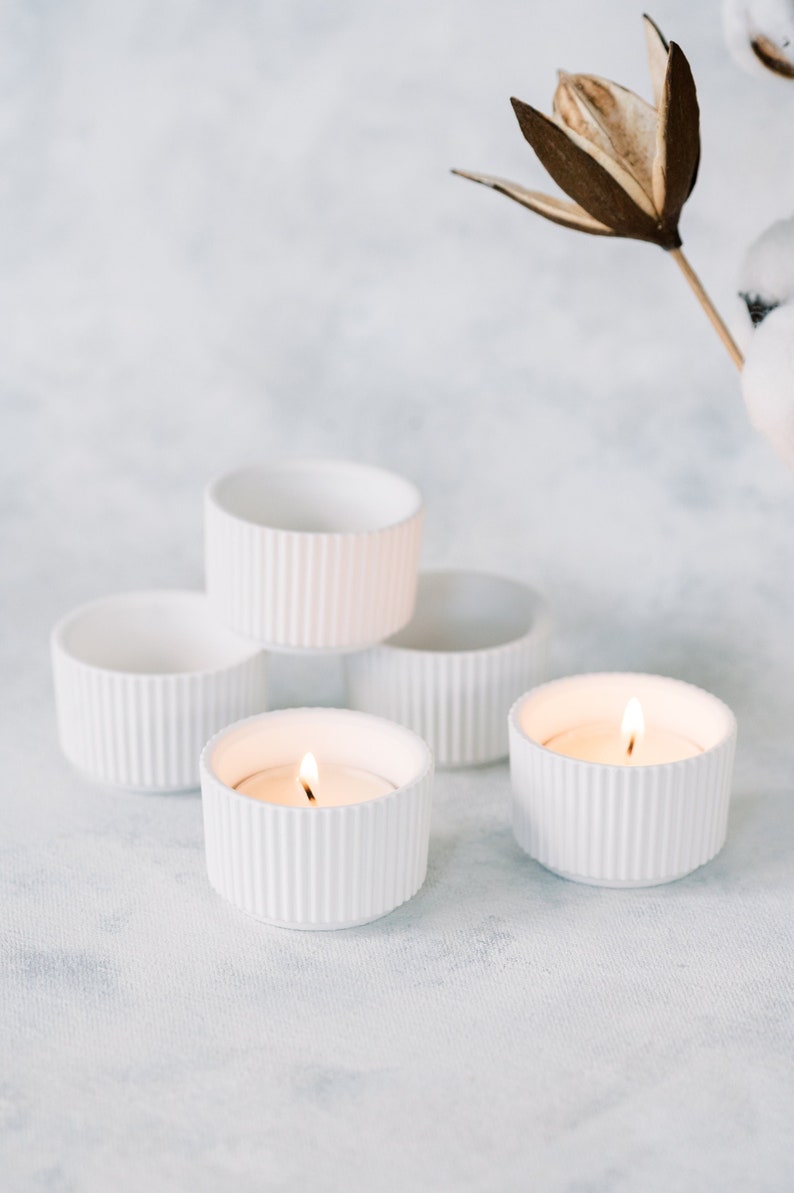 Ribbed Concrete Tea Light Candle Holder image 1