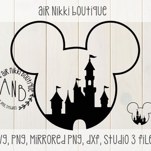 Cabeça inspirada no Mickey Mouse com Castle SVG, PNG, arquivos studio3, download instantâneo, arquivo cortado, cameo, cricut, corte e digitalização 2
