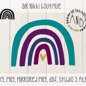 Rainbow with heart SVG, PNG, mirrored png, DXF studio 3 files, instant download