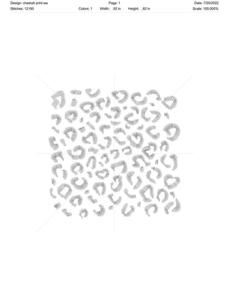 Puede incluir: Un dise&ntilde;o de bordado digital en blanco y negro de un estampado de leopardo. El dise&ntilde;o tiene 92 pulgadas de ancho y 82 pulgadas de alto.