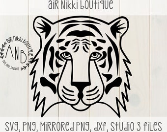 Tiger Head SVG, PNG, studio 3, DXF, mirrored png files, instant download, cut file, cameo, cricut, cut n scan 2