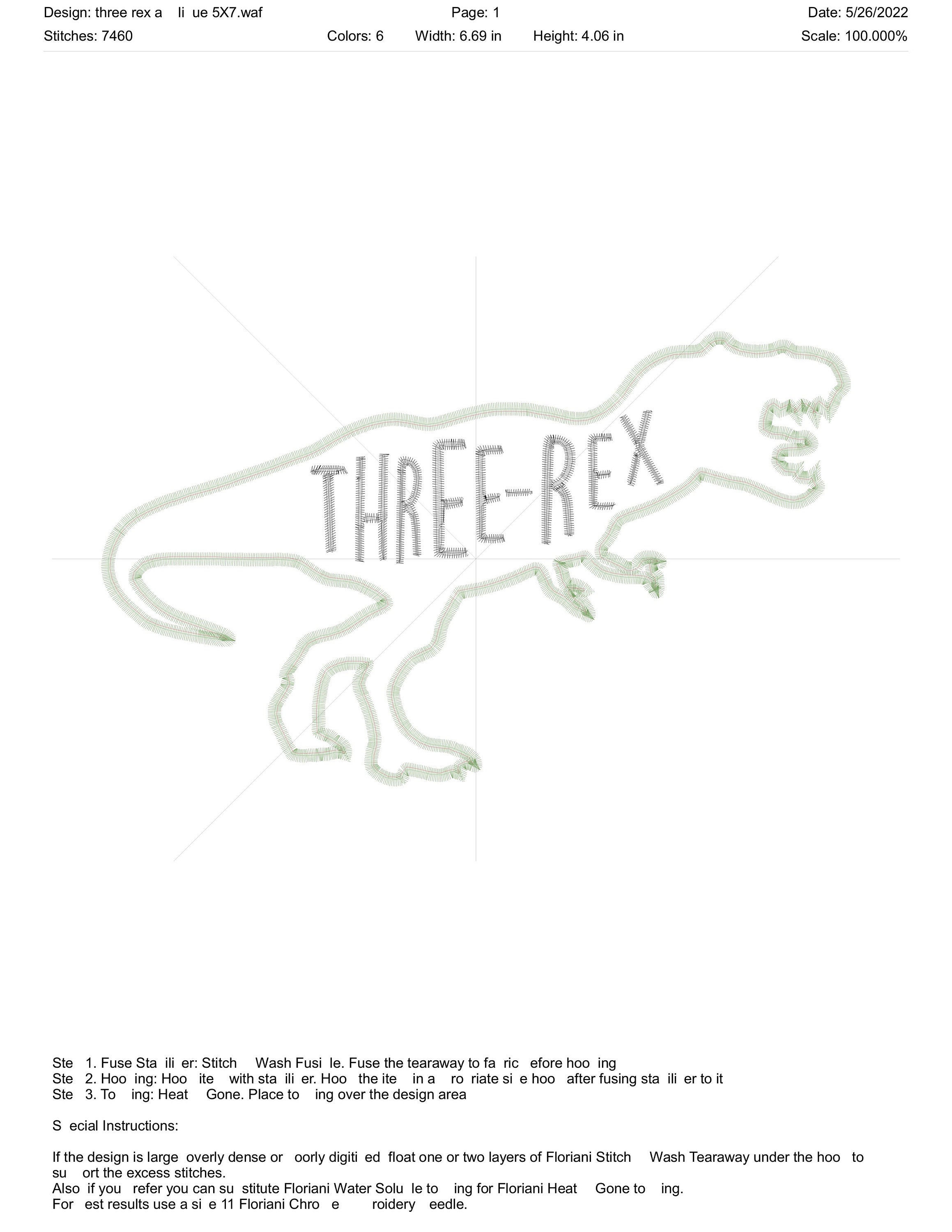 Three Rex Pattern Three-rex Applique Embroidery 5x7 File, Pes, Dst, Exp, Jef, Vip, Vip3 ...