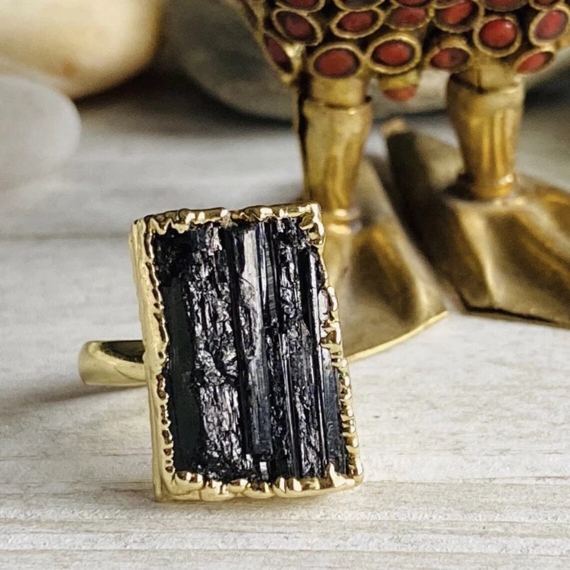 Black Tourmaline Ring Raw Crystal Birthstone black tourmaline | Etsy