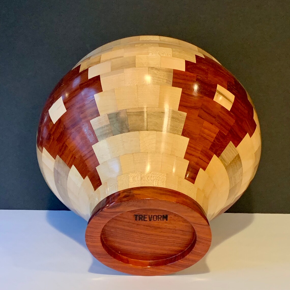 Large Wooden Bowl Segmented Maple Padauk Wood Turned Bowl Etsy